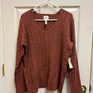 St. John's Bay V-Neck Cable Knit Sweater - Rust
